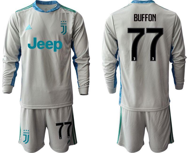 Men 2020-2021 club Juventus gray long sleeve goalkeeper #77 Soccer Jerseys